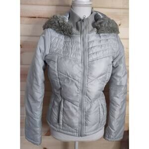 BB Dakota Hooded Fur Grey Puffer zip up Jacket Womens Size Medium